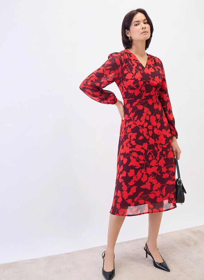 SALT ATTIRE Floral Printed Puff Sleeves Chiffon Midi Dress - Image 5