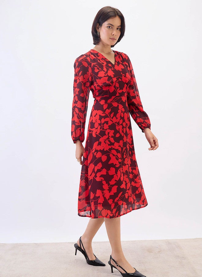 SALT ATTIRE Floral Printed Puff Sleeves Chiffon Midi Dress - Image 3