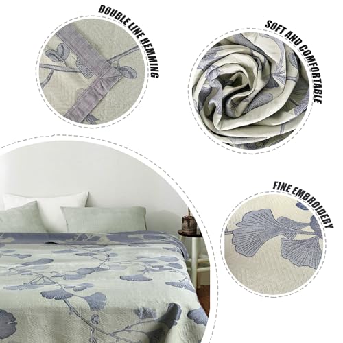Bifqioy Ginkgo Leaf Cotton Quilt Green Gray Reversible King Size Bedspread Coverlet for All Seasons Lightweight Muslin Quilt Throw Blanket for Bed, Couch(King) - Image 2