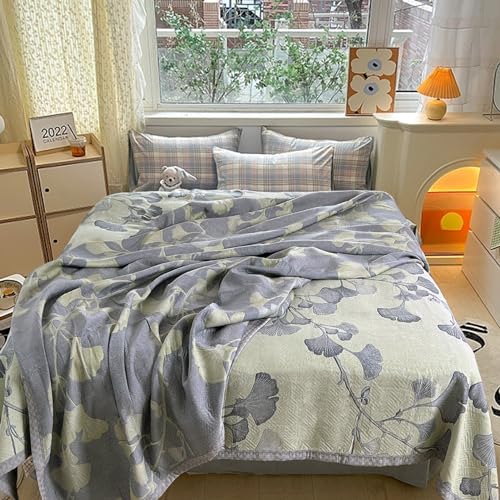 Bifqioy Ginkgo Leaf Cotton Quilt Green Gray Reversible King Size Bedspread Coverlet for All Seasons Lightweight Muslin Quilt Throw Blanket for Bed, Couch(King) - Image 5