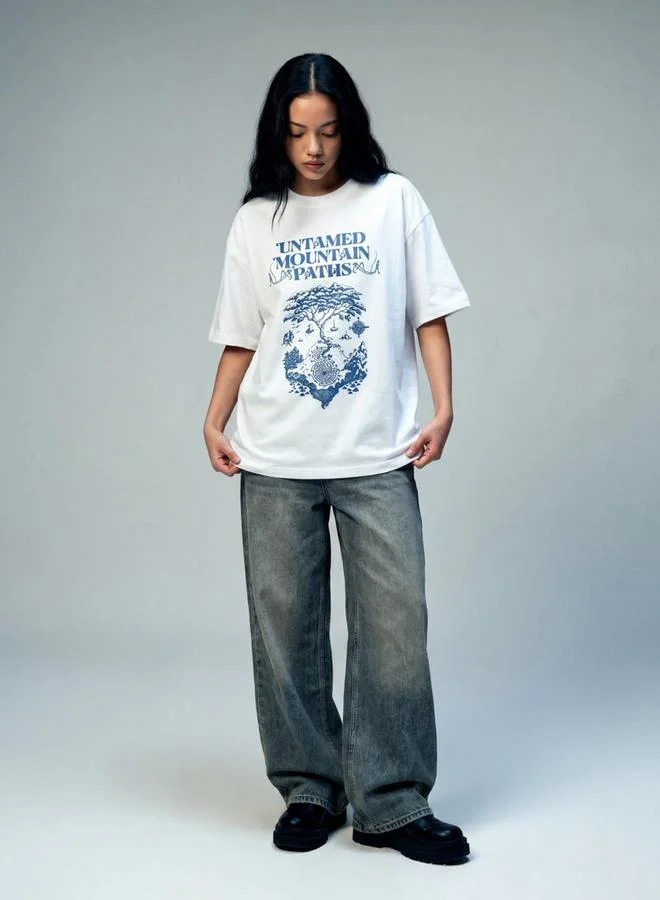 تايك تو White Graphic Print Short Sleeves Oversized T-Shirt By Reprise
