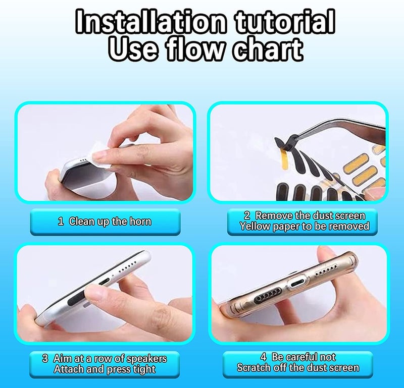 MMAK ملصقات شبكة مقاومة للغبار لهاتف MAK، ملصقات لاصقة مضادة للغبار متوافقة مع آيفون وأندرويد مع ملقط مجاني (قصير 7 وطويل 7 قطع) 14 قطعة - Image 5