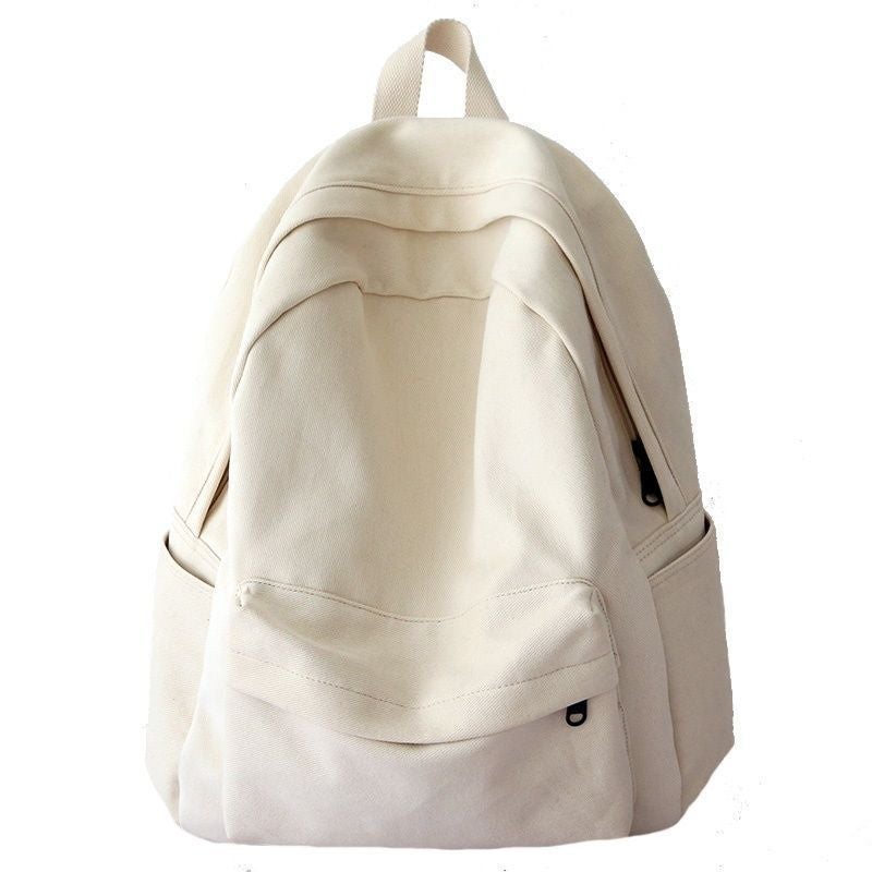 Solid Color Canvas Black And White Versatile Backpack Female School Bag Female College Student Middle School Simple Fashion Backpack Female Backpack - Image 4