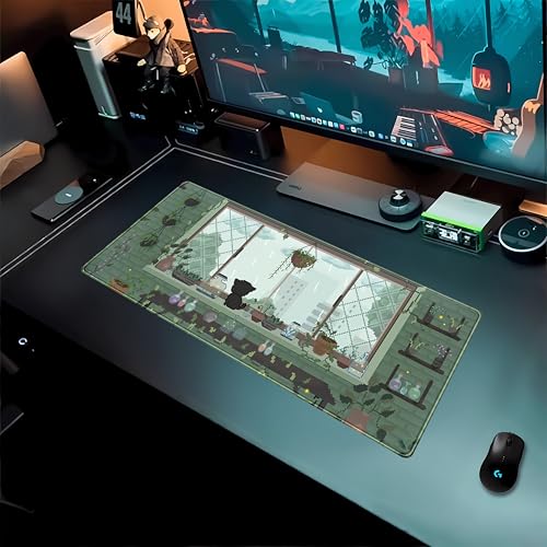 DCJJM Green Kawaii Desk Mat Mousepad Pixel Plant Mouse Pad Gaming XL Large Desk Pad Anime Cat Desk Matt for Desktop, Computer Laptop Keyboard and Mouse Mat for Women Office Decor Accessories 31.5x11.8 in - Image 3