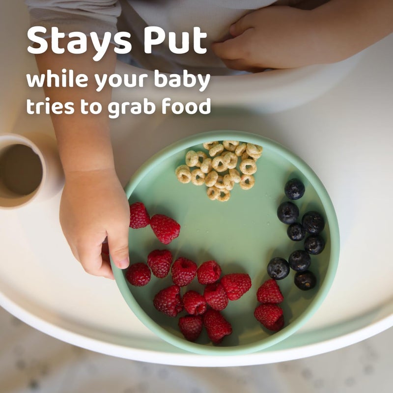 APLAINR Solid Plate, Weighted Baby Toddler Plate, Silicone Plates for Baby, No-Division Kid Plates, Microwave & Dishwasher Safe Silicone Plate for Toddlers, No BPA, Oat Cream - Image 4