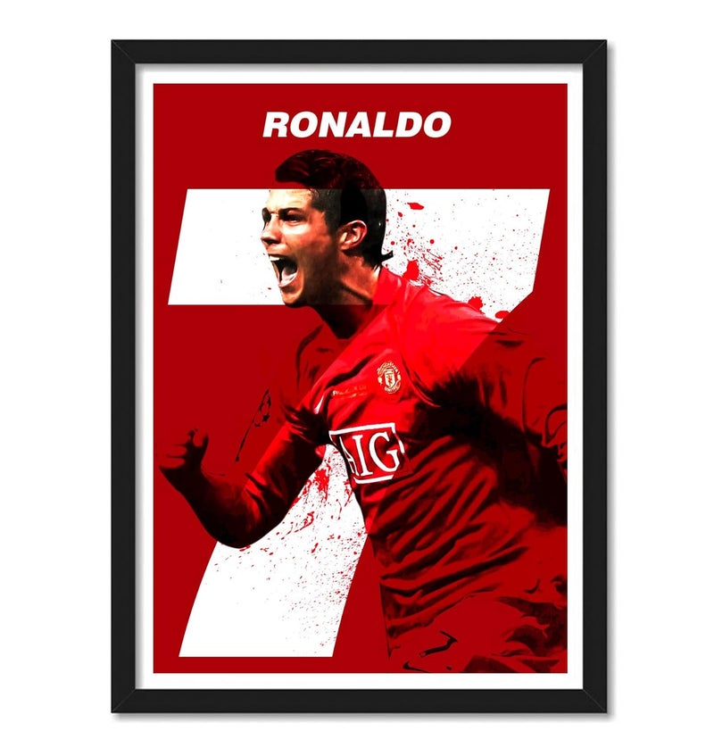 gray wall Man Utd Cristiano Ronaldo CR7 Framed Poster multicolour Print 10inch x 13inch For Room Office Wall - Image 1