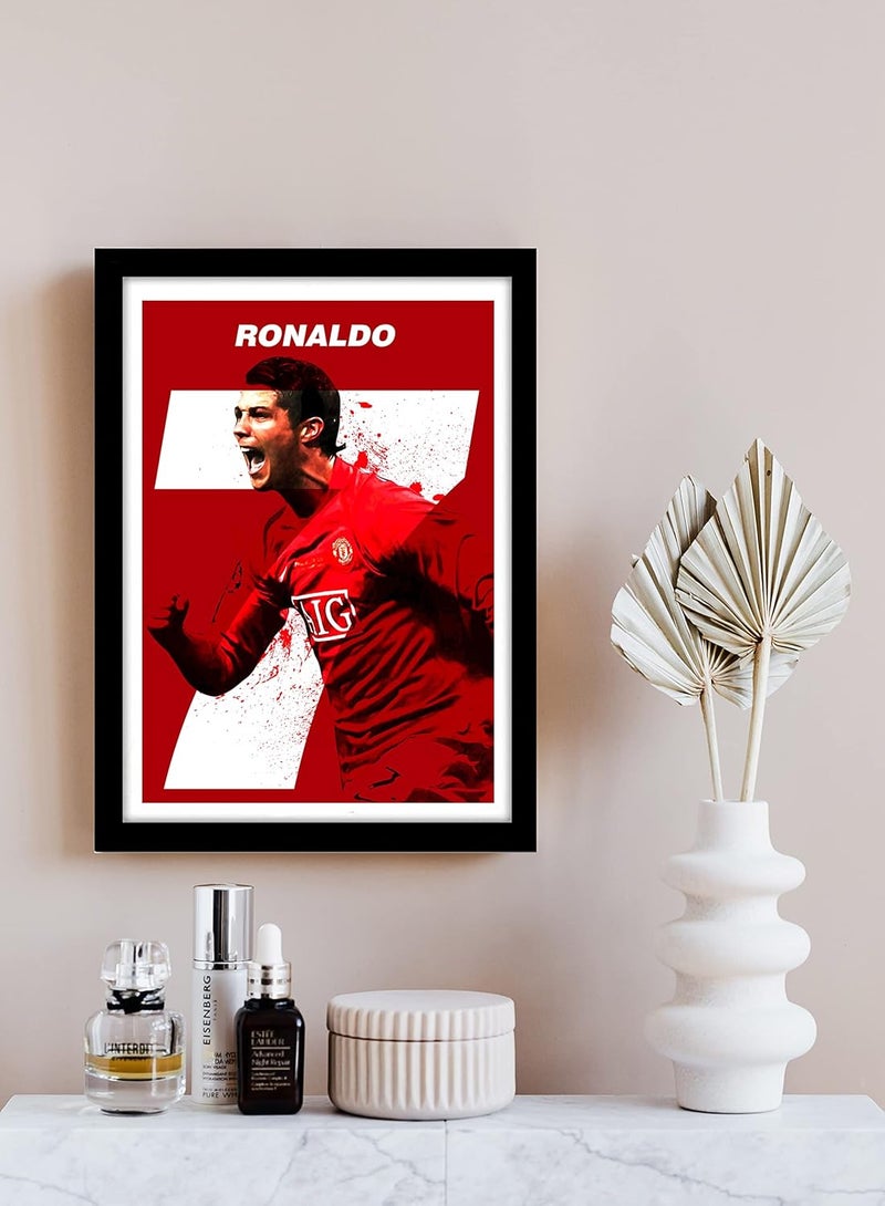 gray wall Man Utd Cristiano Ronaldo CR7 Framed Poster multicolour Print 10inch x 13inch For Room Office Wall - Image 2