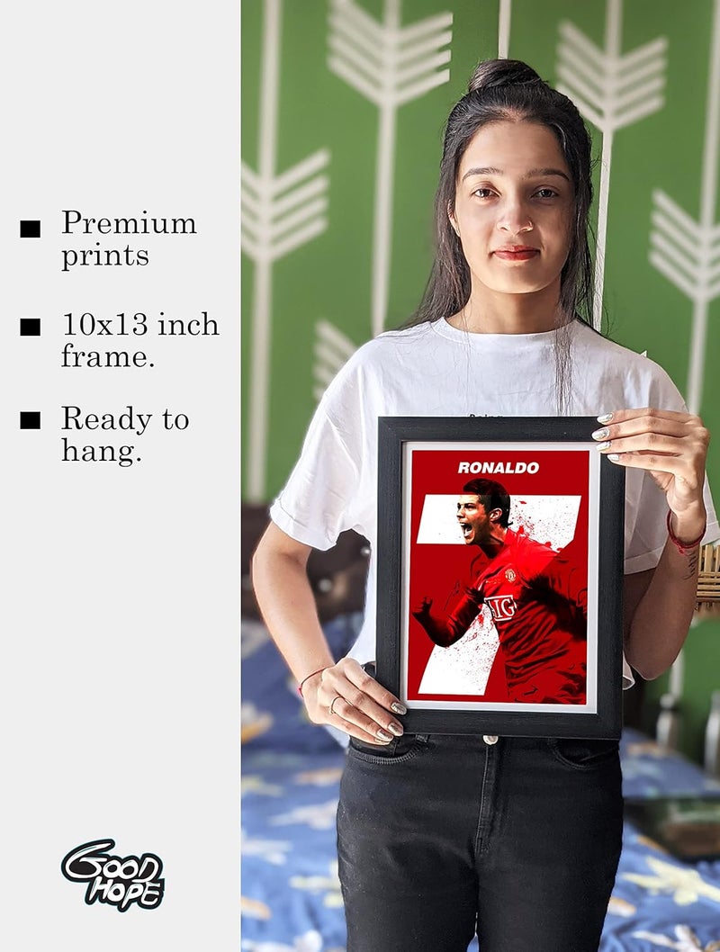 gray wall Man Utd Cristiano Ronaldo CR7 Framed Poster multicolour Print 10inch x 13inch For Room Office Wall - Image 3