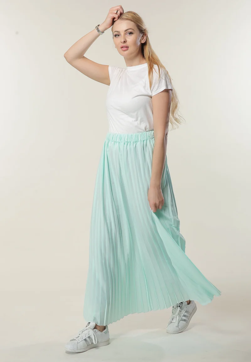 Moistreet Pleated High Waist Maxi Skirt