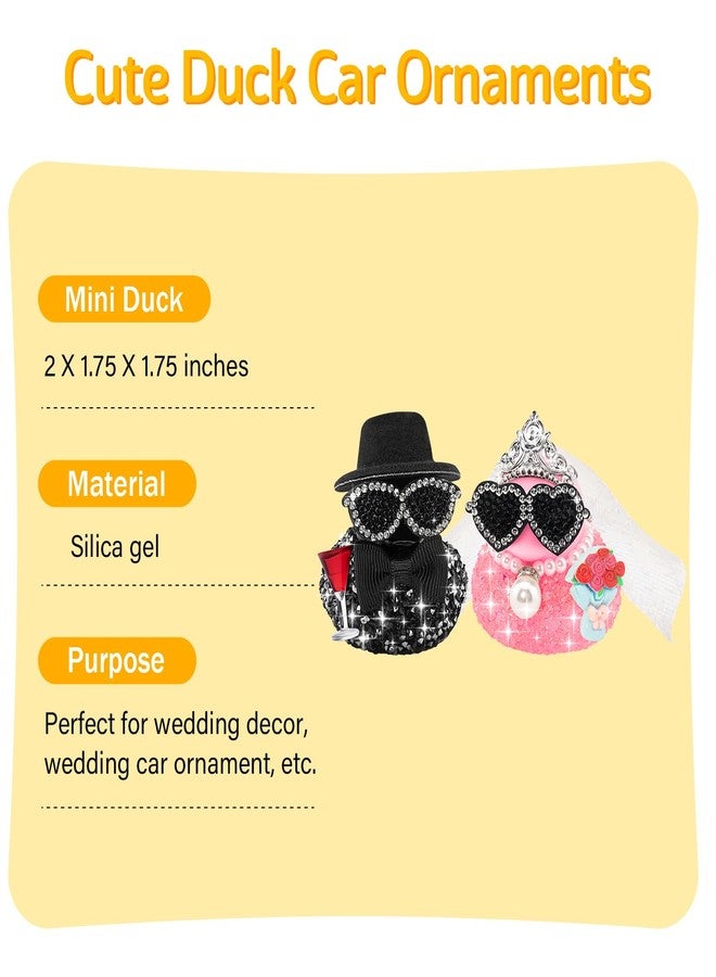 wonuu Mini Sparkly Diamond-Studded Wedding Rubber Duck, Groom Holding Wine Glasses Bride with a Bouquet Bling Rhinestones Duckies Set, Style 1 - Image 2