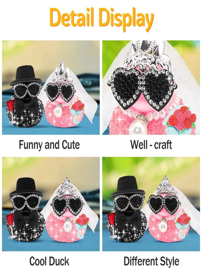 wonuu Mini Sparkly Diamond-Studded Wedding Rubber Duck, Groom Holding Wine Glasses Bride with a Bouquet Bling Rhinestones Duckies Set, Style 1 - Image 4