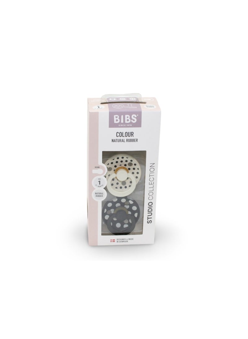 BIBS Pacifier Studio Colour 2 Pack – Polka Latex Size 1 Ivory/Black - Image 1