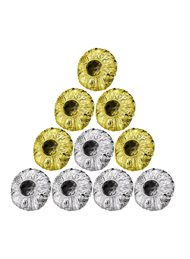 12 Pieces Deep Conditioning Caps Aluminum Foil Reusable Hair Processing Caps Hair Coloring Shower Caps for Home Salon Use, Each Cap Measures 12 Inches(Golden, Silvery) - Image 2