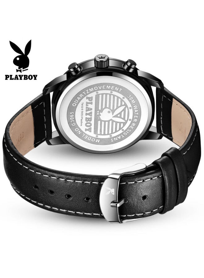 Playboy Men's Luminous Waterproof Quartz Watch Multifunction Dial Trendy Birthday Gift National Watch 3065 - Image 2