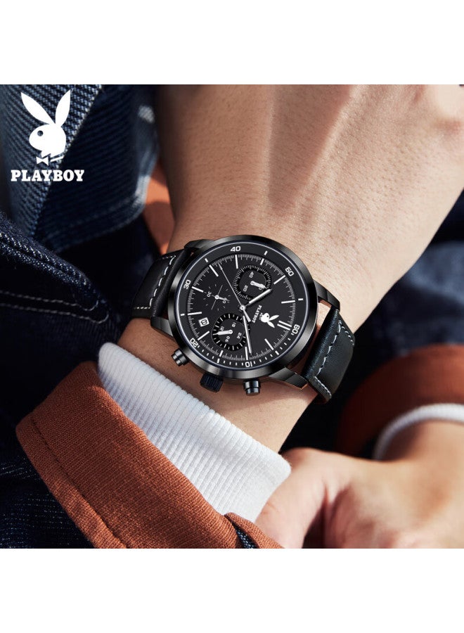 Playboy Men's Luminous Waterproof Quartz Watch Multifunction Dial Trendy Birthday Gift National Watch 3065 - Image 4