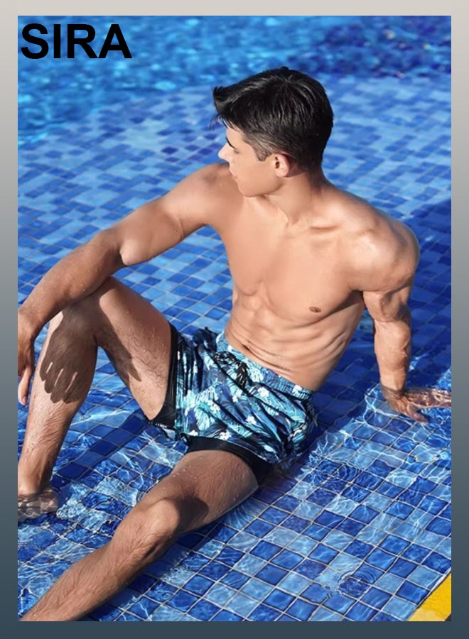 العربية سترة سباحة رجالية محتشمة - قميص سباحة سريع الجفاف UPF 50+ مع شورت سباحة بجيوب، طقم من قطعتين للسباحة والشاطئ والرياضات المائية - Image 5