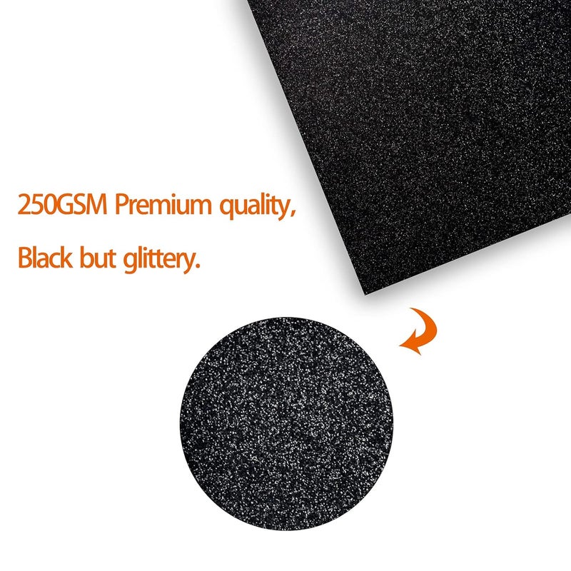 Simetufy Black Glitter Cardstock 15 Sheets 12 x 12 Black CardStock for Cricut Black Glitter Paper for DIY Projects Scrapbooking Invitations 250 GSM Card Stock Easy to Cut and DIY - Image 3