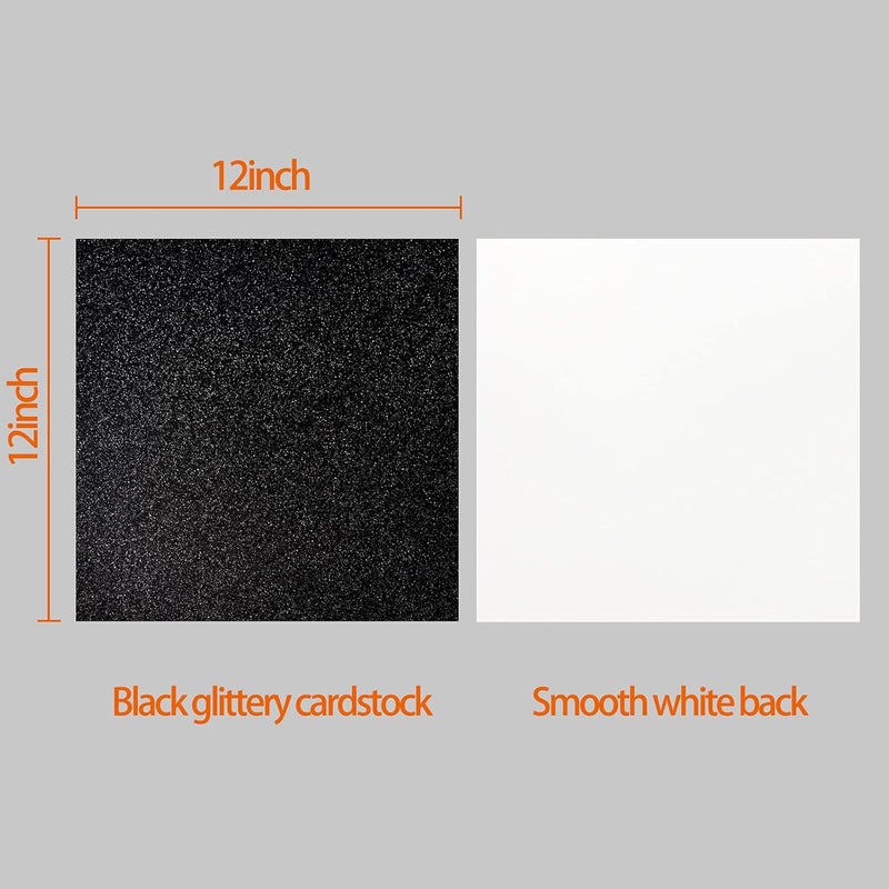 Simetufy Black Glitter Cardstock 15 Sheets 12 x 12 Black CardStock for Cricut Black Glitter Paper for DIY Projects Scrapbooking Invitations 250 GSM Card Stock Easy to Cut and DIY - Image 2