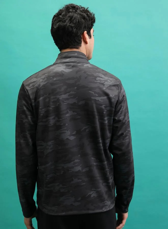HIGHLANDER Camouflage Print High Neck Full Zip Sweatshirt by Styli