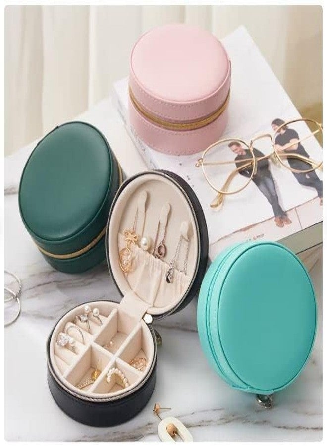 LUANA ENTERPRISE Round Travel Jewelry Organizer Box for Women – Small Portable Jewelry Case with Ring Slots, Necklace Hooks & Earring Storage – PU Leather Mini Jewelry Storage Box for Rings, Earrings - Image 4