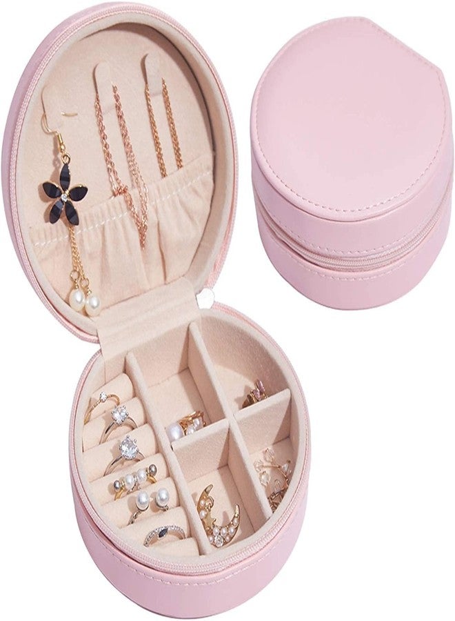 LUANA ENTERPRISE Round Travel Jewelry Organizer Box for Women – Small Portable Jewelry Case with Ring Slots, Necklace Hooks & Earring Storage – PU Leather Mini Jewelry Storage Box for Rings, Earrings - Image 3