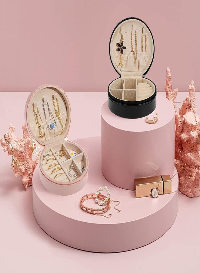 LUANA ENTERPRISE Round Travel Jewelry Organizer Box for Women – Small Portable Jewelry Case with Ring Slots, Necklace Hooks & Earring Storage – PU Leather Mini Jewelry Storage Box for Rings, Earrings - Image 5