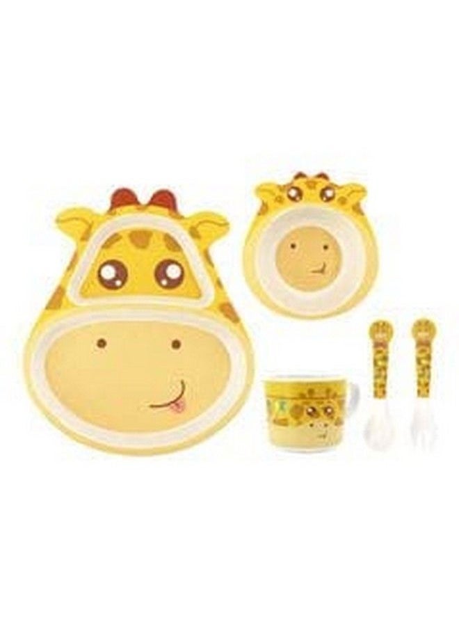 HS Enterprise Bamboo Baby Tableware Set Eco Friendly Bamboo Fiber Dinner Set For Weaning Toddlers Kids Set Of Plate Bowl Cup Fork And Spoon Baby Feeding Utensils For Kids And Toddlers (Girraf)  - Image 2