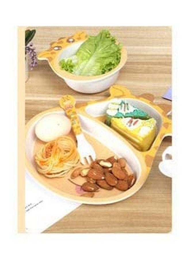 HS Enterprise Bamboo Baby Tableware Set Eco Friendly Bamboo Fiber Dinner Set For Weaning Toddlers Kids Set Of Plate Bowl Cup Fork And Spoon Baby Feeding Utensils For Kids And Toddlers (Girraf)  - Image 3