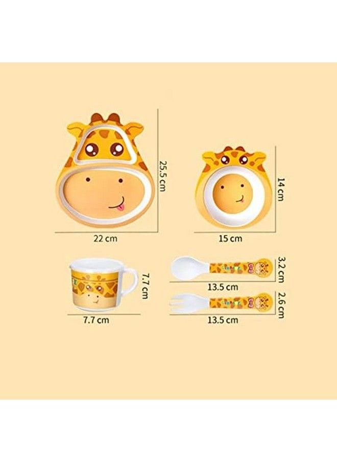 HS Enterprise Bamboo Baby Tableware Set Eco Friendly Bamboo Fiber Dinner Set For Weaning Toddlers Kids Set Of Plate Bowl Cup Fork And Spoon Baby Feeding Utensils For Kids And Toddlers (Girraf)  - Image 5
