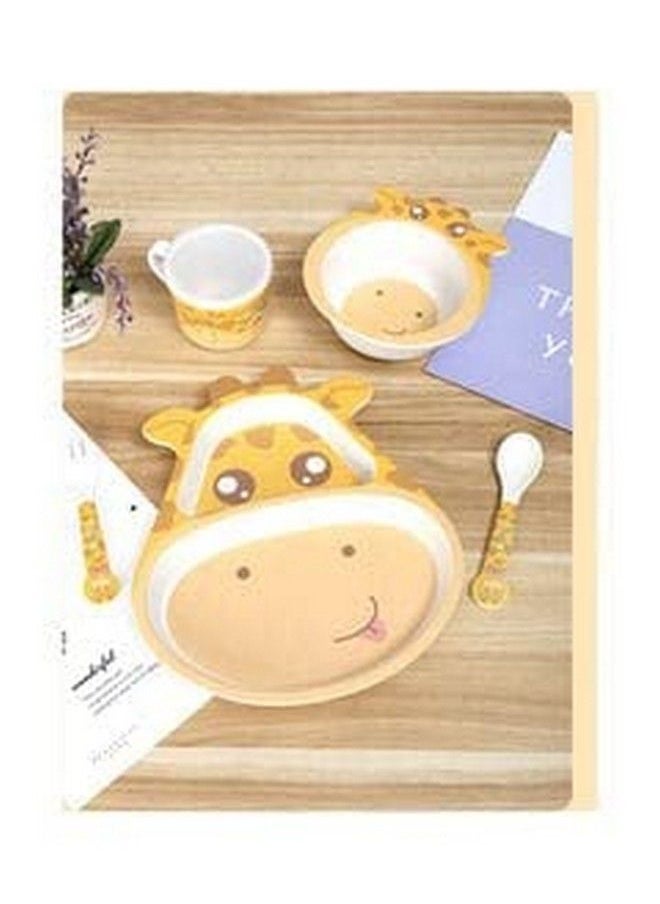 HS Enterprise Bamboo Baby Tableware Set Eco Friendly Bamboo Fiber Dinner Set For Weaning Toddlers Kids Set Of Plate Bowl Cup Fork And Spoon Baby Feeding Utensils For Kids And Toddlers (Girraf)  - Image 4