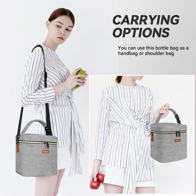 Mancro Baby Bottle Bag with Insulated Cooler, Fits 6 Baby Bottles Up to 9 Ounce with Ice Pack, Breastmilk Cooler Bag with Adjustable Shoulder Strap for Easy Carrying, Grey - Image 5