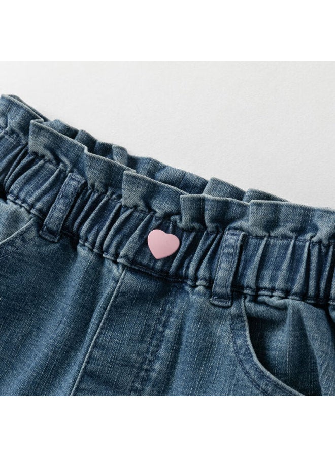 Dave & Bella Children's Jeans, Girls' Cropped Pants, Big Kids' Spring And Autumn Wear, Stylish Slight Flare Trousers, Children's Clothing - Image 1