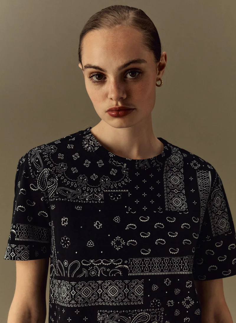 Ovs Ovs Piombo Piombo Cotton T-Shirt With Paisley Print