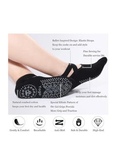 ULHYC 2 Pairs Girls Yoga Socks Strap Non-slip Yoga Socks for Women,Unisex Yoga Special Slipper Socks Ballet Dance Socks Anti-Skid Socks Black Grey  - Image 3