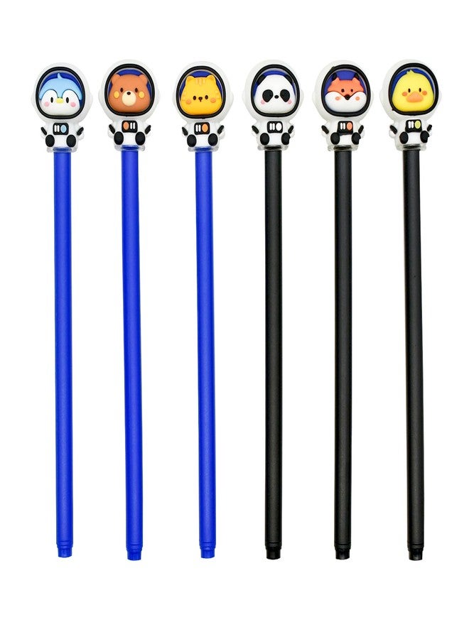 Lopenle 6PCS Adorable Astronaut Pens Penguin Pen CatBear Spaceman Pen Planet Gel Pen Novelty Fox Animal Pens Black Ink 0.5mm For School Office Home Stationery Store - Image 1