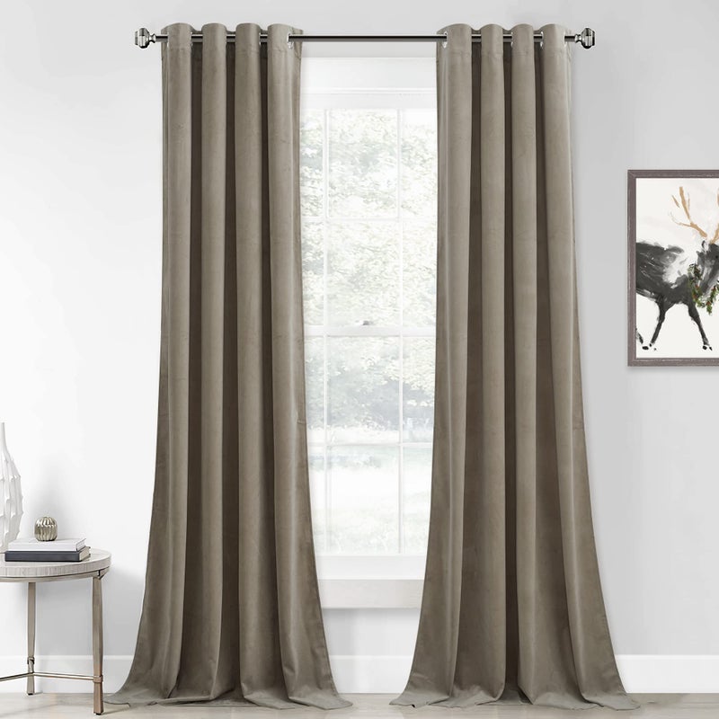 StangH Camel Beige Velvet Curtains for Bedroom Luxury Thermal Insulated Room Darkening Window Drapes for Dining RoomBathroomOfficeBasement W52 x L90 Each Panel 2 Panels