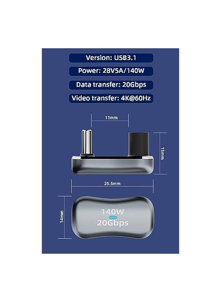 2 Pcs 180° USB C Adapter, 180 Degree Angle USB-C Male to USB-C Female 20Gbps PD 140W Adapter for Steam Deck,Switch,Laptop,Tablet,Phone and More Type C Devices