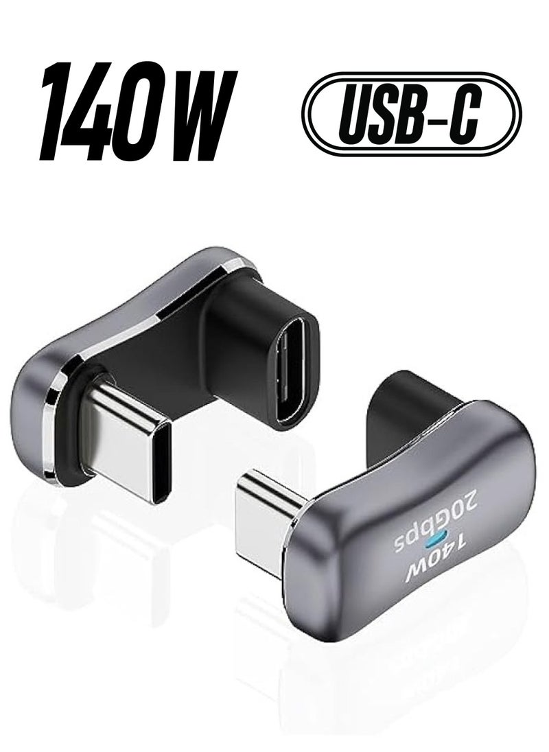 2 Pcs 180° USB C Adapter, 180 Degree Angle USB-C Male to USB-C Female 20Gbps PD 140W Adapter for Steam Deck,Switch,Laptop,Tablet,Phone and More Type C Devices