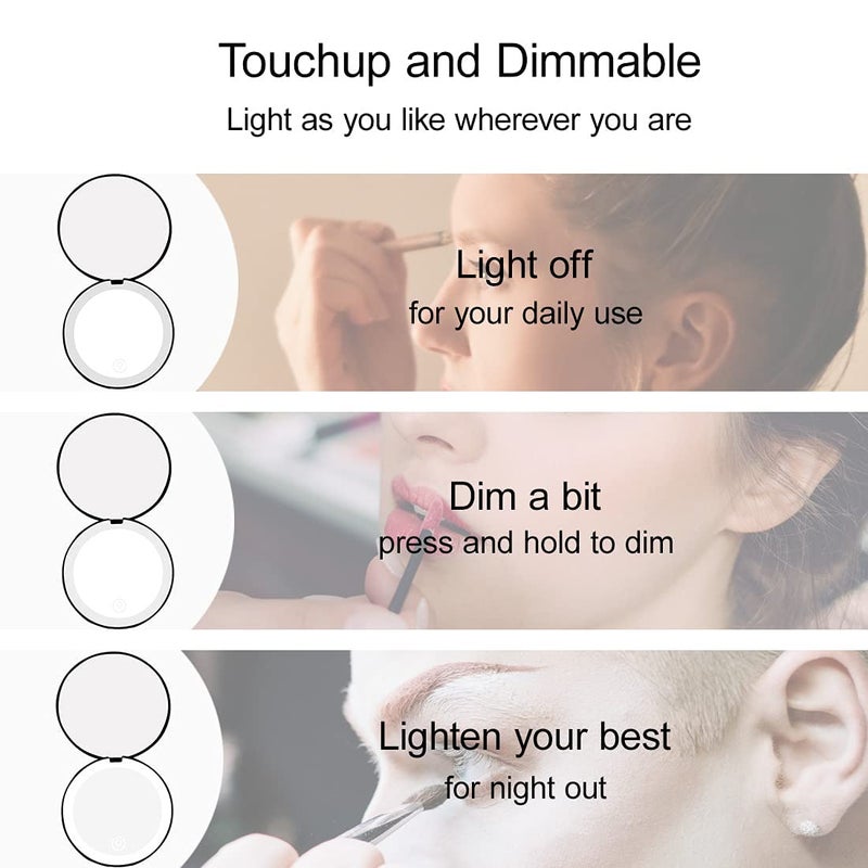 Milishow Compact Mirror with LED Light 1x/10x Magnifying Rechargeable Mirror 3.5in  Dimmable Travel Mirror for Purse Pocket Handheld 2-Sided Makeup Mirror - Image 3