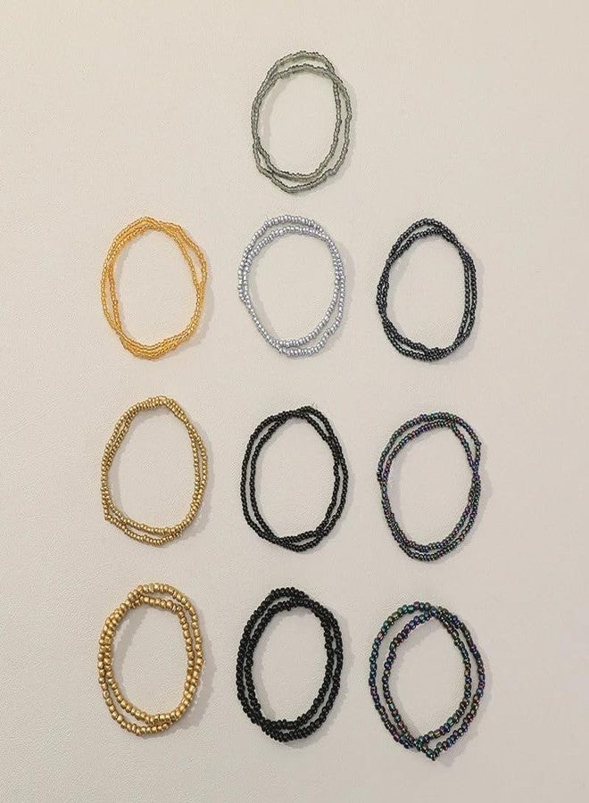 Pingyongchang Cute Handmade Colorful Seed Beads Bracelet Set Bohemian Crystal Glass Beads Stackable Elastic Multilayer Stretch Bracelets for Women Boho Beach Hawaii Surf Jewelry Gift-Black - Image 4