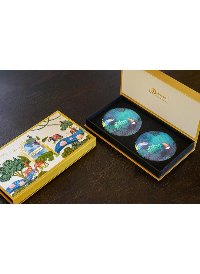 D'ORABLE Dorable Coasters - Marble Round Tea Coaster for Dinning Table. Perfect for Valentine's Gifting. Set of 2. Birds of Feather Design in Attractive Box. - Image 1