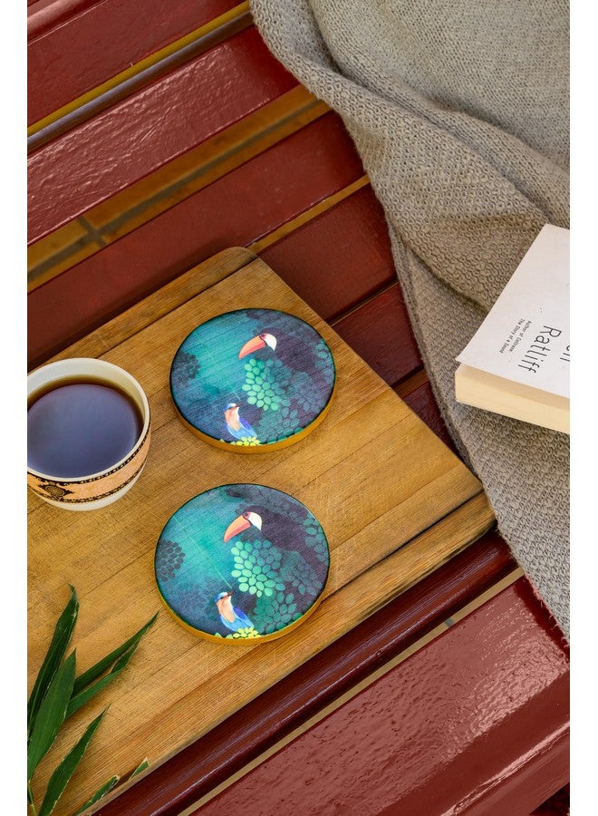 D'ORABLE Dorable Coasters - Marble Round Tea Coaster for Dinning Table. Perfect for Valentine's Gifting. Set of 2. Birds of Feather Design in Attractive Box. - Image 2