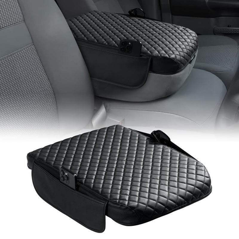JOYTUTUS Center Console Cover Compatible with 2002-2012 Ram 1500 2500 3500 Jump Seat Console, Leather Arm Rest Armrest Cover for Car, Middle Console Cover Car Arm Rest Cover Replacement, with 2 Pocket - Image 1