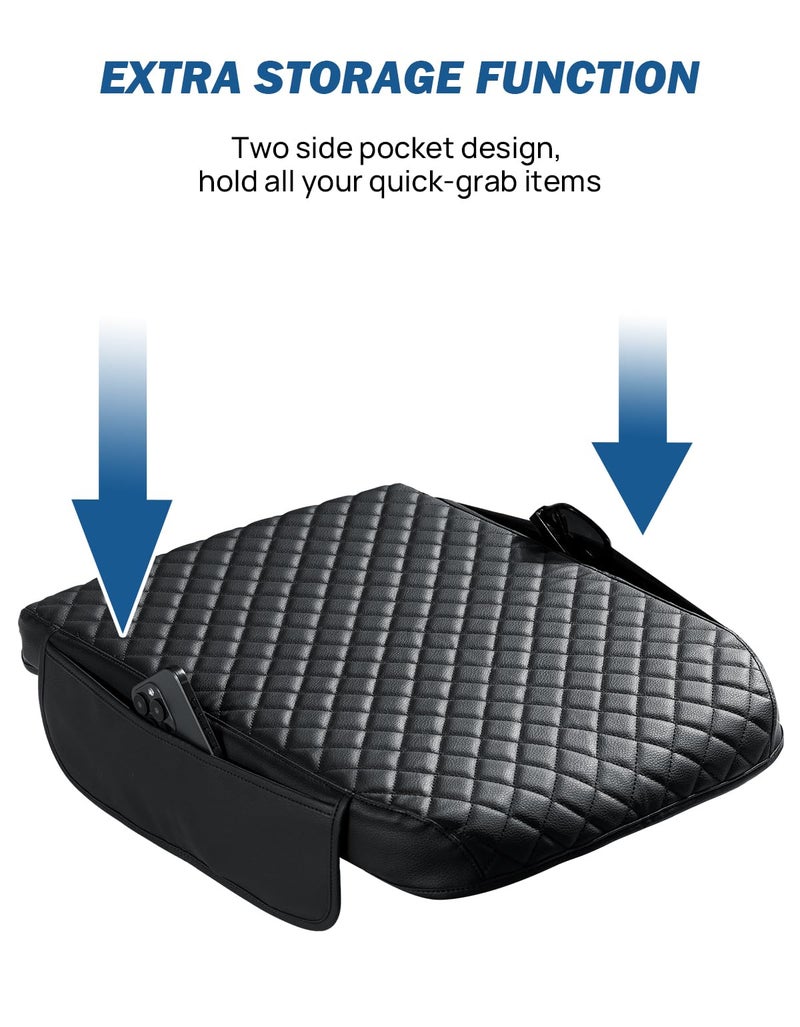 JOYTUTUS Center Console Cover Compatible with 2002-2012 Ram 1500 2500 3500 Jump Seat Console, Leather Arm Rest Armrest Cover for Car, Middle Console Cover Car Arm Rest Cover Replacement, with 2 Pocket - Image 2