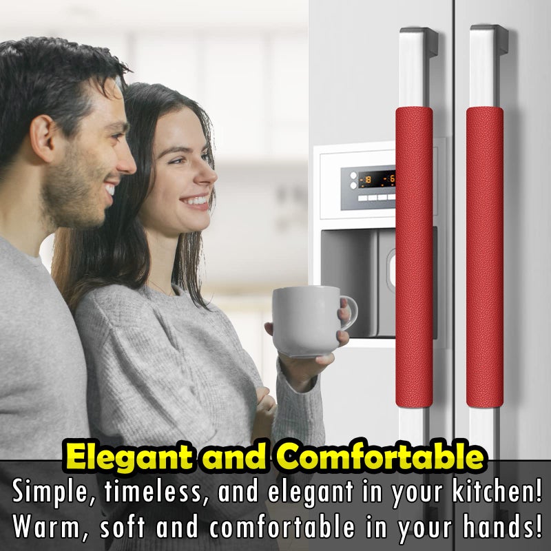 Royleath Refrigerator Handle Covers, 6PCS, Leather Kitchen Appliance Handle Covers, Keep Your Fridge Microwave Oven Stove or Dishwasher Clean, Stains Dirty Oils, Timesaver, Kitchen Decor (Pepper Red) - Image 4
