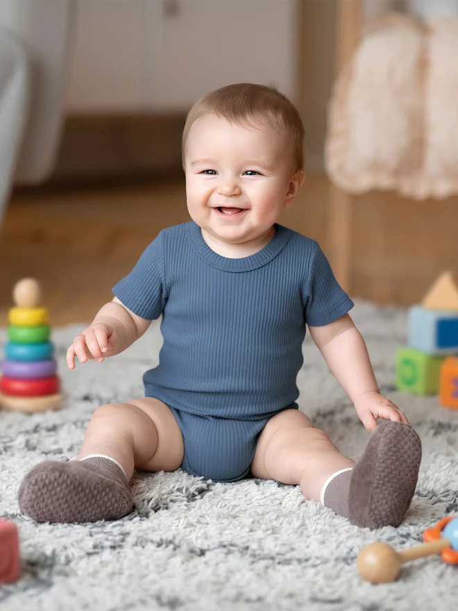 بابيز_بيسك Babies Basic Pack of 3 - Premium Ribbed Cotton Short Sleeves Romper