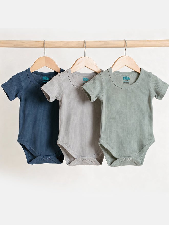 Babies Basic Pack Of 3 - Premium Ribbed Cotton Short Sleeves Romper - Image 1