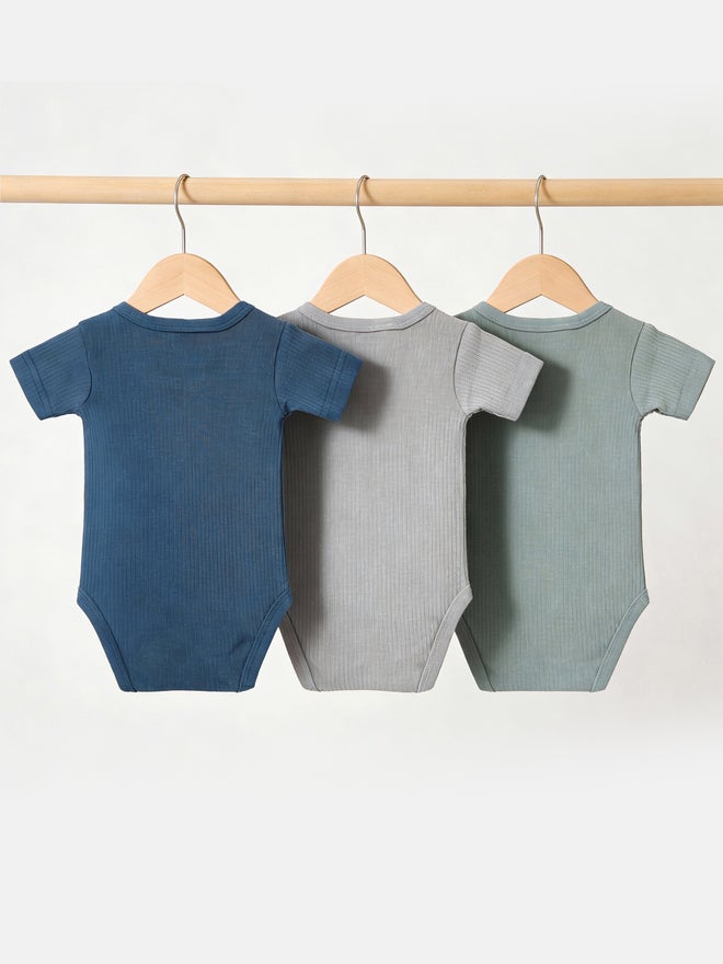 Babies Basic Pack Of 3 - Premium Ribbed Cotton Short Sleeves Romper - Image 4