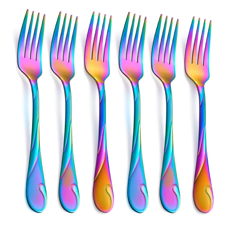 Seeshine Rainbow Dinner Fork Set 78inch Stainless Steel Flatware Forks Shiny Rainbow Metal Table Forks Silverware Set of 6