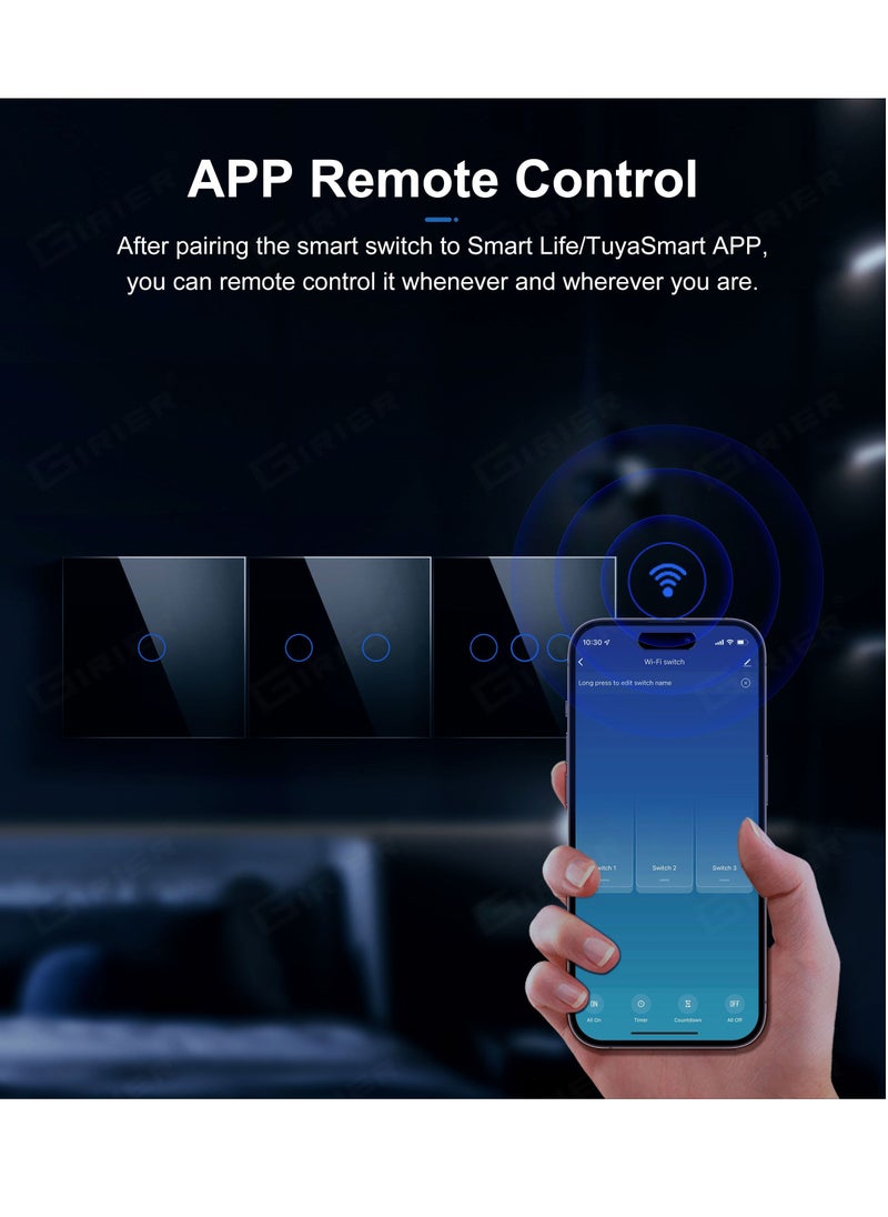 Generic - Smart Touch Wall Switch with WiFi, EU, No Neutral Wire Required, 3 Gang, 220V, Tuya Smart Home, Support Alexa, Google Home - Image 1